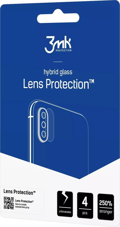 Mbrojtës kamere 3MK Lens Protect për iPhone 16, xham hibrid, set 4 copë, transparent