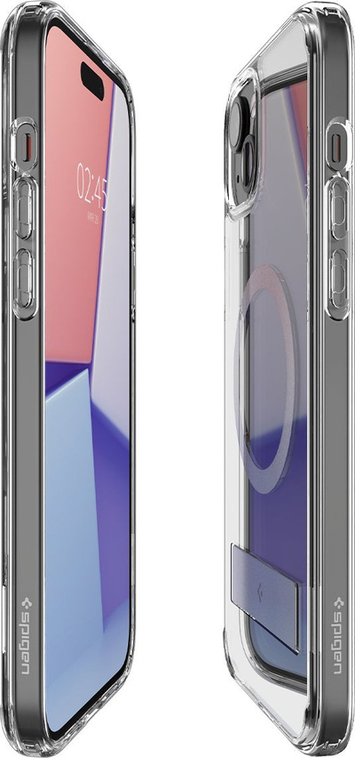 Kapak telefoni Spigen Ultra Hybrid S MagFit për iPhone 15, me këmbë për me e mbajt në këmbë, transparent