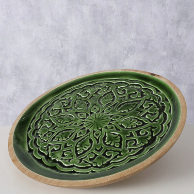 Декоративна чинија Boltze Home Grelo, 30cm, манго дрво, зелена