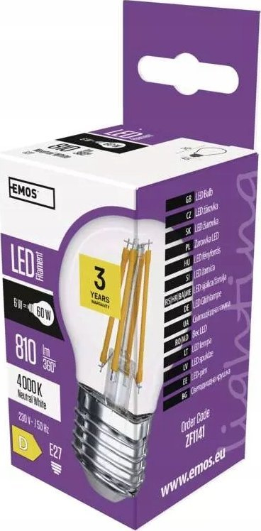 Llambë LED EMOS Filament Mini Globe, 6W, E27, e bardhë neutrale