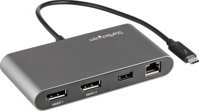 Dock Thunderbolt StarTech.com për dy ekrane, 2x DisplayPort 4K 60Hz, Gigabit Ethernet, i zi
