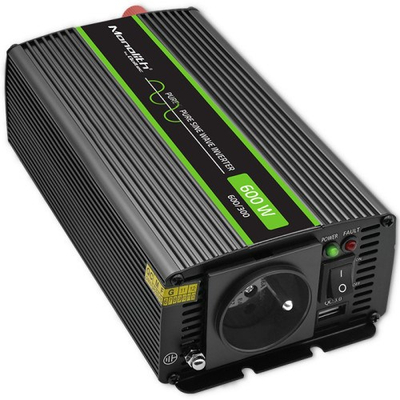 Inverter Qoltec Monolith, 600W, 12V në 230V, i zi