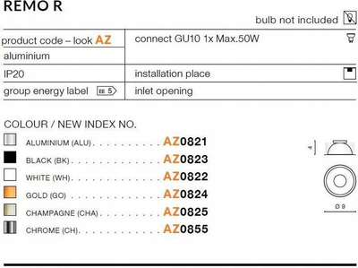 Spot tavan Azzardo Remo R AZ0822, GU10 50W, IP20, i bardhë