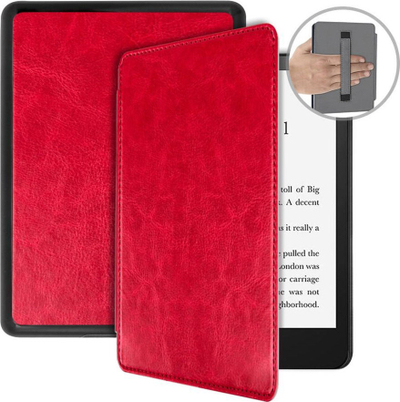 Kapak me rrip për Kindle Paperwhite 5, eco lëkurë, me ndezje/fikje vetë, i kuq