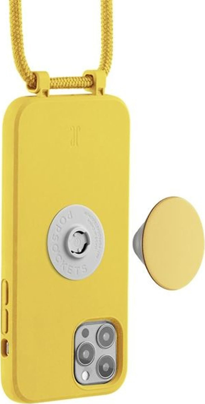 Kuti telefoni Just Elegance Rabbit's Paw për iPhone 12 / 12 Pro, me PopSocket, me rrip qafe, e verdhë