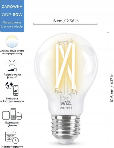 Llambë e zgjuar Philips WiZ LED 7W, me dulie E27, dritë e ngrohtë edhe e ftohtë e bardhë