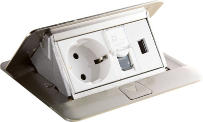 Kuti dyshemeje Legrand Pop Up Floor Box 054021, 4 module, inox, argjendtë