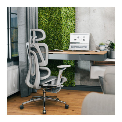 Karrige zyre ergonomike Mark Adler Expert 7.9, me mbajtëse këmbësh, gri