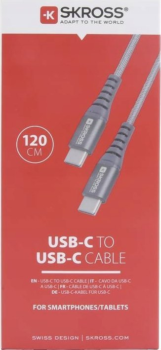 Kabllo USB C në USB C Skross, 120 cm, gërshetume, gri