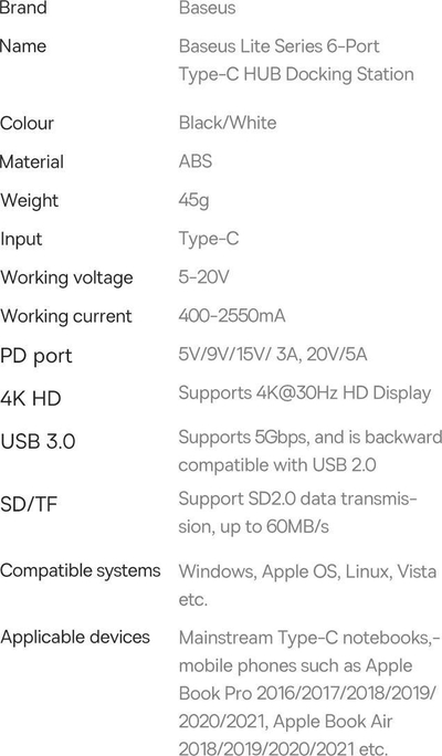 Dock USB C Baseus Lite Series WKQX050102, 6 në 1, HDMI 4K, gri