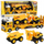 Set lodrash LEAN Toys Construction Vehicles, kamion transportues me eskavator dhe tipper, drita dhe tinguj, i verdhë