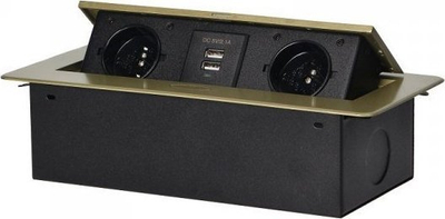 Prizë e integruar Orno RECESSED COUNTERTOP SOCKET, 2x2P+E, 2xUSB, ngjyrë bronzi