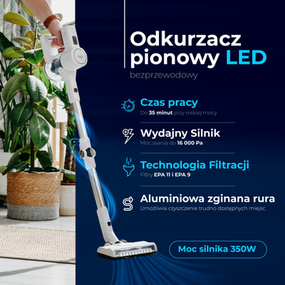 Fshesë me korrent vertikale Adler AD 7060, pa kabllo, LED, e bardhë