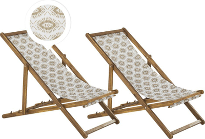 Set karrige plazhi Beliani ANZIO, 2 copë, dru akacie, bezhë me model