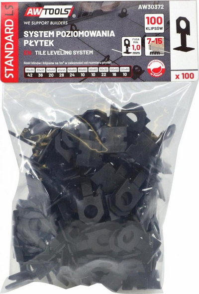 Sistem nivelimi për pllaka AWTools AW30372, klipsa 1.0mm, set 100 copë