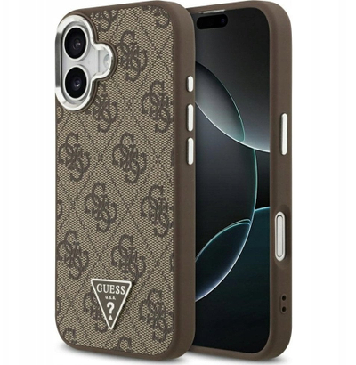 Mbulesë telefoni Guess 4G Magsafe për iPhone 17, lëkurë PU, kornizë kamere metalike, kafe
