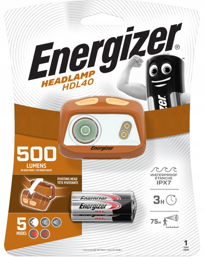 Fener koke LED Energizer Headlamp HDL40, 500 lumens, deri 22 orë punë, gri