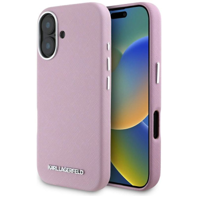 KeIIëf telefoni Karl Lagerfeld MagSafe për iPhone 16, lëkurë Saffiano, rozë