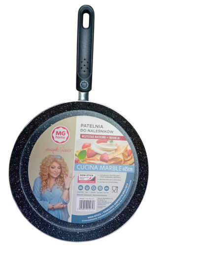 Tigan për palaçinka Lumarko Cucina Marble, 25cm, shtresë jo-ngjitëse, i zi