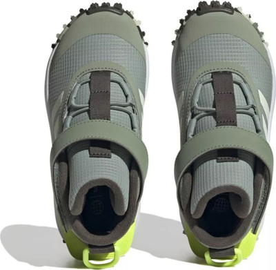 Këpucë trekking fëmijësh Adidas Fortatrail EL K IG7265, mbi kyç, shollë Traxion, gri me të verdhë, nr 40