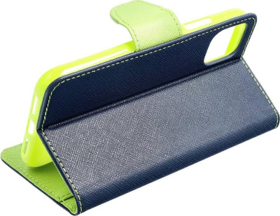 Kllëf telefoni Fancy Book Case për Samsung Galaxy A72, me portofol, me magnet, blu navy me lime