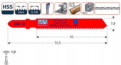 Set tehesh sharrë elektrik Wilpu MG 12, T-shank, 5 copë, për metal