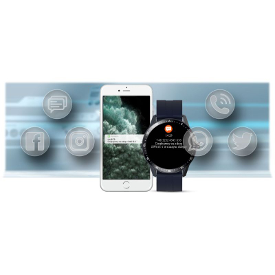 Smartwatch G.Rossi SW018-5, orë e rrumbullakët me ngjyra, rrip silikoni, blu e errët