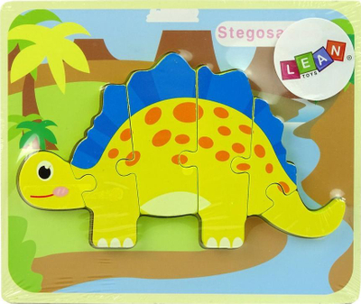 Puzzle druri LeanToys Dinosaur Stegosaurus, lodër edukative, për fëmijë 3+, i verdhë