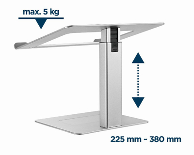 Stendë laptopi Gembird NBS D1 02, deri 15.6", alumin, argjendtë