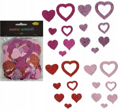 Set dekorativ zemra me shkëlqim Galeria Hobby Glitter Hearts, 88 copa, të kuqe edhe rozë