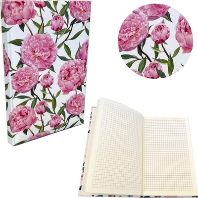 Fletore Bee-bee Notes Peonie, A5, kapak i butë, faqe me katrorë