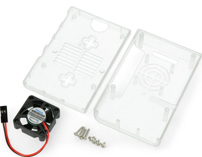 Kuti Raspberry Pi 4B me ventilator 5V, plastike, transparente