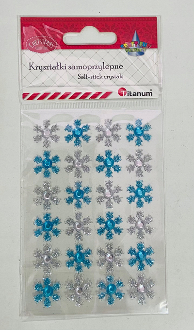 Sticker-a dekorativë Titanum Snowflakes, vetëngjitës, 24 copë, blu edhe të bardhë