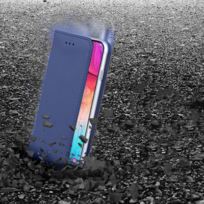 Mbulesë magnetike për telefon Motorola Moto G85, lëkurë eko, me pjesë mbajtëse, blu e errët