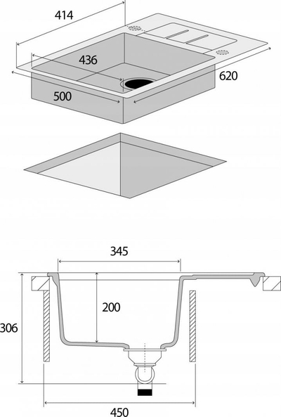 Lavaman graniti Concept DG05C45, për dollap 45 cm, me piklarsë, i zi
