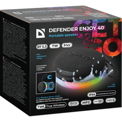 Кутија звучник Defender Enjoy 40 65141, 7W, Bluetooth 5.3, со LED осветлување