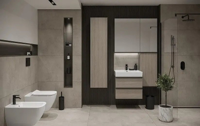 Kabinet banjoje Cersanit Virgo 60cm, 2 sirtarë, mbyllje e butë, gri oak