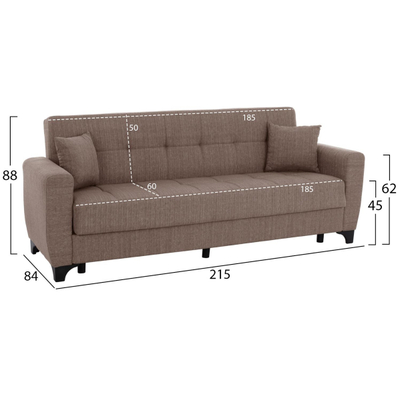 Divan-Shtrat 3 ulëse, shpinë e lartë, 215×84×88 cm HM3242.02, bezhë