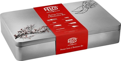 Set mirëmbajtjeje FELCO 933, gërshërë krasitëse, kuti metalike, e kuqe