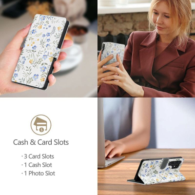 Кутивче-паричник Tech-Protect Wallet Galaxy A56 5G, еколошка кожа, дизајн Spring Flowers, бело