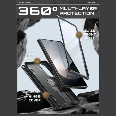 Kllëf telefoni Supcase Unicorn Beetle Pro, për Samsung Galaxy Z Fold7, me xham mbrojtës, i zi