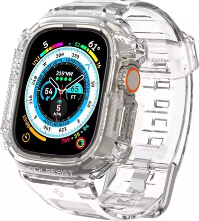 Rrip ore inteligjente Spigen Rugged Armor Pro për Apple Watch Ultra 49mm, TPU, Crystal Clear, transparent