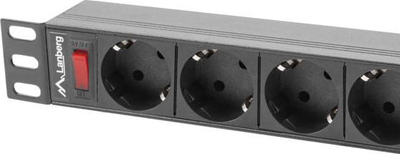 Prizë PDU Lanberg PDU-09F-0300-BK, 19" 1U, 9x Schuko, kabllo 3 m, e zezë