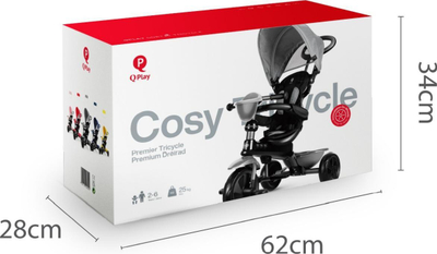 Karrocë tricikletë Qplay Cosy Gray, 4 në 1, rrota EVA, gri