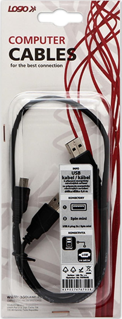 Kabllo USB Logo USB A në microUSB, 0.6 m, USB 2.0, e zezë