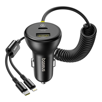 Karikues makine Baseus Circular, 60W, USB A dhe USB C, me kabllo USB C Lightning, i zi