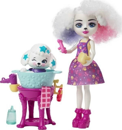 Set lojërash Mattel Enchantimals Poodle Beauty Salon HHC20, 15 pjesë, me efekt ndryshimi ngjyre, shumëngjyrësh