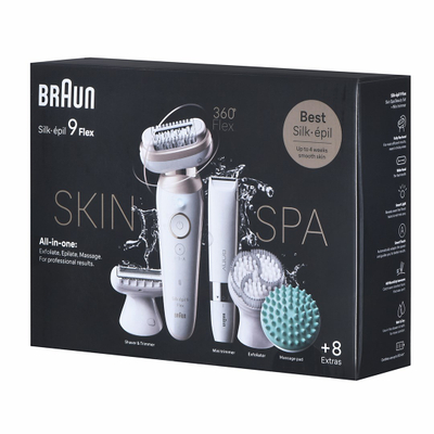 Depilator elektrik Braun Silk épil 9 Flex 9 481, kokë fleksibël 3D, për lëkurë të thatë dhe të lagësht, i bardhë