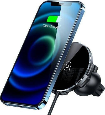 Mbajtës telefoni për makinë Usams, karikim wireless 15W, për grilë ajri, i zi