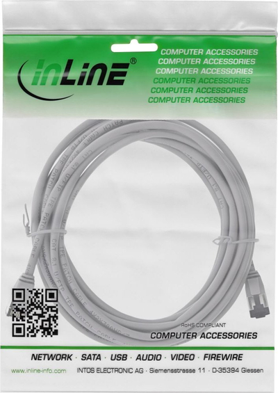 Kabllo rrjeti InLine Patch Cable Slim, Cat 8.1, U/FTP, 7.5m, gri